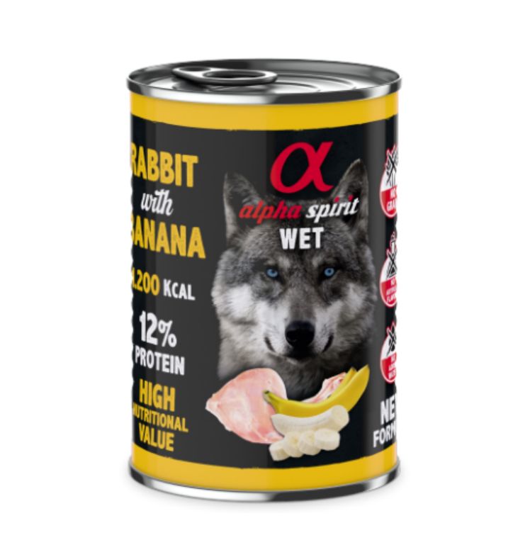 ALIMENTO HÚMEDO DE CONEJO CON  PLÁTANO (400gr)