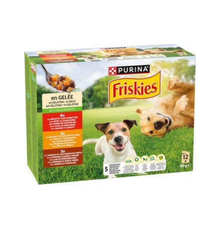Friskies Adult en gelatina con vacuno, pollo y cordero